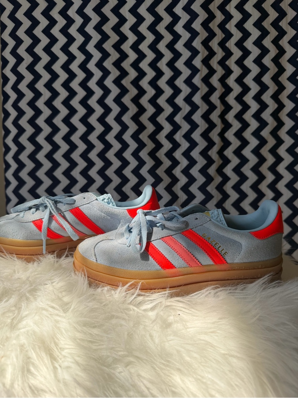 adidas Kids Gazelle Sneakers - Light blue with Neon Coral Accents